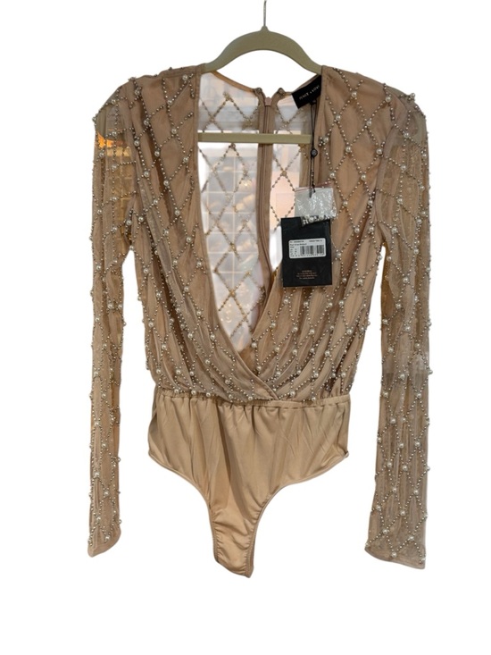peace + love Tops - GORGEOUS nude/light pink pearl and silver embellished bodysuit sheer organza